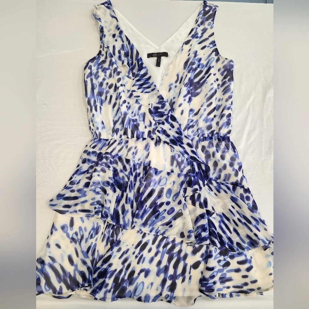 BCBGMaxAzria White and Blue Printed Mini Dress - Picture 4 of 16